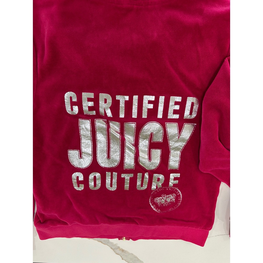 Juicy Couture Pink Velour Zip Up Hoodie Certified Juicy Silver Graphic Large